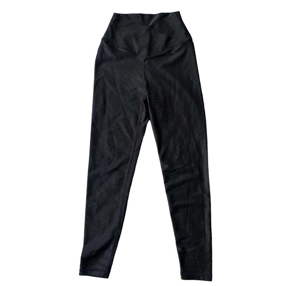 aerie OFFLINE Crossover Leggings 7/8 Hi Rise Black Ribbed Shine Size Small